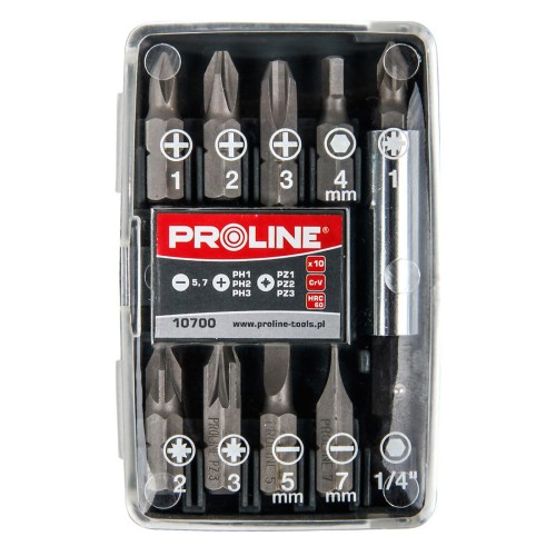 PROLINE 10700 Zestaw końcówek / bitów PH, PZ, HEX z uchwytem, 10 szt.