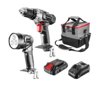 GRAPHITE 58G016 Zestaw akumulatorowy Energy+ 58G000 wiertarko-wkrętarka + 58G007 latarka + 58G001 akumulator Li-Ion 2.0 Ah + 58G002 ładowarka + torba