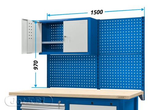 JOTKEL 21306 Nadbudowa z tablicami i szafką narzędziową do stołu warsztatowego o szer. 1500 mm