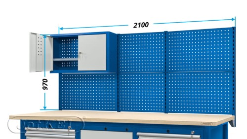 JOTKEL 21309 Nadbudowa z tablicami i szafką narzędziową do stołu warsztatowego o szer. 2100 mm