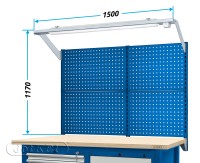 JOTKEL 21312 Nadbudowa z tablicami narzędziowymi i oświetleniem LED do stołu warsztatowego o szer. 1500 mm
