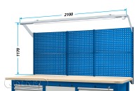 JOTKEL 21313 Nadbudowa z tablicami narzędziowymi i oświetleniem LED do stołu warsztatowego o szer. 2100 mm