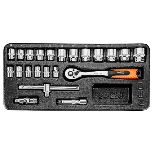 NEO TOOLS 84-239 Wkład do szuflad - klucze nasadowe 3/8" zestaw 22 szt.