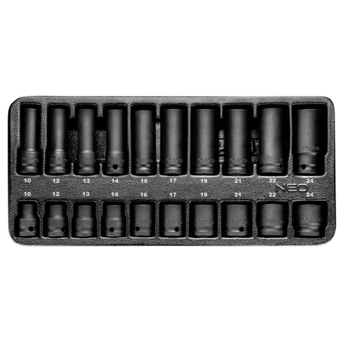 NEO TOOLS 84-241 Wkład do szuflad - nasadki udarowe 1/2" 10-24 mm zestaw 20 szt.