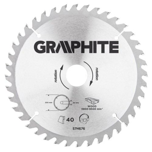 GRAPHITE 57H676 Tarcza do pilarki, widiowa, 200 x 30 mm, 40 zębów