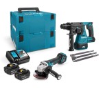 MAKITA Zestaw COMBO 18 V DHR242 młotowiertarka SDS Plus + DGA513 szlifierka kątowa z regulacją 125 mm + 2 x bateria 5 Ah + ładowarka + dłuta