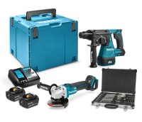 MAKITA Zestaw COMBO 18 V DHR242 młotowiertarka SDS Plus + DGA504 szlifierka kątowa 125 mm + 2 x bateria 5 Ah + ładowarka + zestaw wierteł i dłut D-42444
