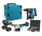 MAKITA Zestaw COMBO 18 V DHR242 młotowiertarka SDS Plus + DGA504 szlifierka kątowa 125 mm + 2 x bateria 5 Ah + ładowarka + zestaw wierteł i dłut D-42444