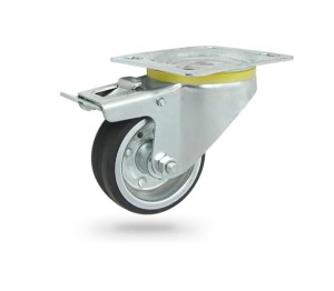 6H Koło metalowo-gumowe  w obudowie skrętnej z hamulcem o śr. 80 mm