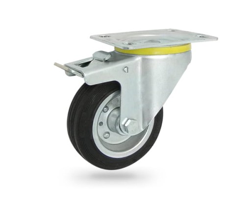 15H Koło metalowo-gumowe  w obudowie skrętnej z hamulcem o śr. 100 mm