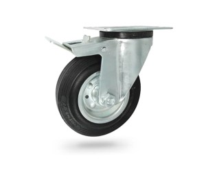 25MH Koło metalowo-gumowe  w obudowie skrętnej z hamulcem o śr. 125 mm