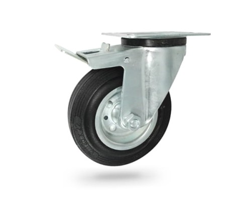 25MH Koło metalowo-gumowe  w obudowie skrętnej z hamulcem o śr. 125 mm