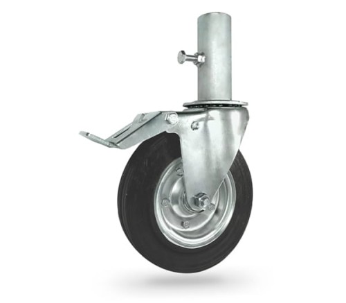 ZR65NWH Koło metalowo-gumowe do rusztowań z rurą w obudowie skrętnej z hamulcemo o śr. 200 mm
