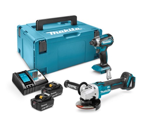 MAKITA Zestaw Combo 18V DTD153 zakrętarka udarowa + DGA504 szlifierka kątowa 125 mm + 2 x akumulator 5 Ah