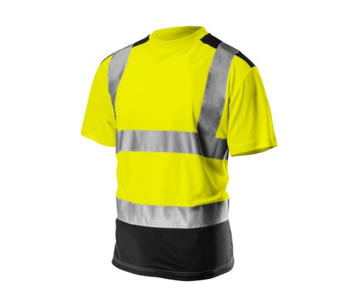 NEO TOOLS 81-730 Koszulka T-shirt ostrzegawcza, żółta z czarnym pasem 150g/m2