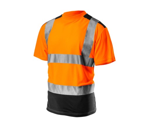 NEO TOOLS 81-731 Koszulka T-shirt ostrzegawcza, pomarańczowa  z czarnym pasem 150g/m2