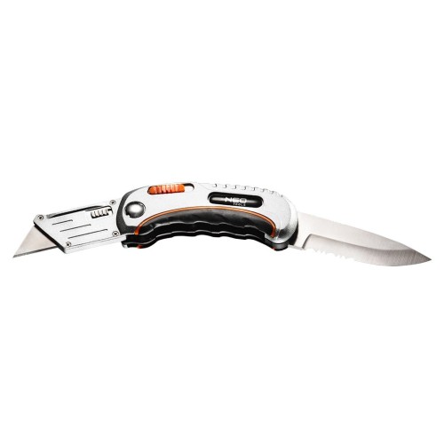 NEO TOOLS 63-710 Nóż uniwersalny składany, ostrze trapezowe + nóż, nylonowe etui + 5 ostrzy