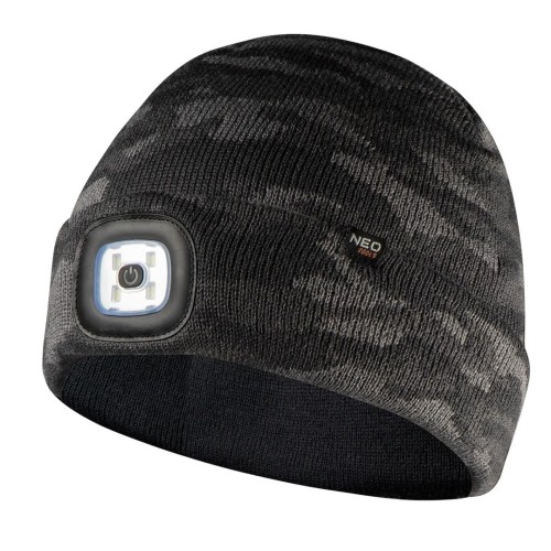 NEO TOOLS 81-632 Czapka robocza dwuwarstwowa CAMO URBAN z latarką LED, zasilanie USB