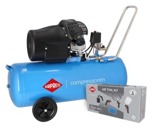 AIRPRESS Kompresor HL 425-100V 8 bar 3 KM 314 l/min 100 l + 45893 zestaw akcesoriów pneumatycznych