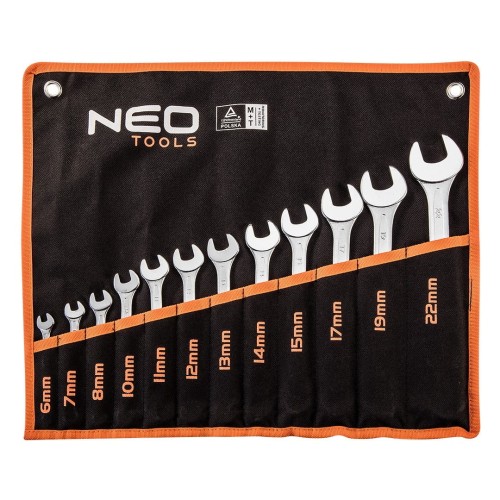 NEO TOOLS 09-752 Klucze płasko-oczkowe 6-22 mm, zestaw 12 szt.