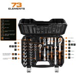 NEO TOOLS 10-054 Klucze nasadowe 1/2" 1/4" zestaw 73 szt. CrV