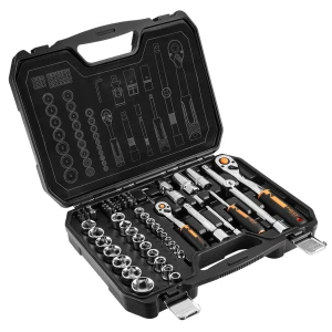 Zestaw kluczy nasadowych 1/2" i 1/4", 73 elementy, CrV, walizka, NEO TOOLS 10-054