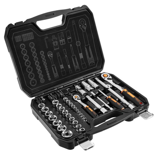 NEO TOOLS 10-054 Klucze nasadowe 1/2" 1/4" zestaw 73 szt. CrV