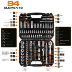 NEO TOOLS 10-062 Klucze nasadowe 1/2" 1/4" CrV zestaw 94 szt.