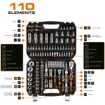 Zestaw kluczy nasadowych 1/2" i 1/4", 110 elementów, CrV, walizka, NEO TOOLS 10-066