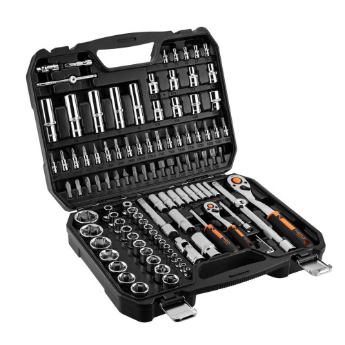 Zestaw kluczy nasadowych 1/2" i 1/4", 110 elementów, CrV, walizka, NEO TOOLS 10-066