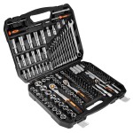 Zestaw kluczy nasadowych 1/2", 3/8" i 1/4", 219 elementów, CrV, walizka, NEO TOOLS 10-076