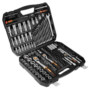 Zestaw kluczy nasadowych 1/2", 3/8" i 1/4", 219 elementów, CrV, walizka, NEO TOOLS 10-076