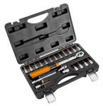 NEO TOOLS 08-821 Klucz dynamometryczny dwukierunkowy 1/4" 5-25 Nm + bity na nasadkach, zestaw 21 elementów w walizce