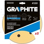 GRAPHITE 54H030 Krążek ścierny na rzep o średnicy 225 mm, K120, 5 szt., z 6 otworami do szlifierki 59G264, 59G265