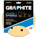 GRAPHITE 54H031 Krążek ścierny na rzep o średnicy 225 mm, K180, 5 szt., z 6 otworami do szlifierki 59G264, 59G265