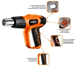 NEO TOOLS 04-710 Opalarka 2000 W, I: 50?C, II: 70-600?C, wyświetlacz, płynna regulacja, walizka