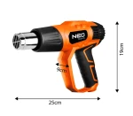 NEO TOOLS 04-710 Opalarka 2000 W, I: 50?C, II: 70-600?C, wyświetlacz, płynna regulacja, walizka