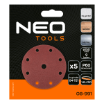 NEO TOOLS 08-991 Krążki ścierne na rzep 150 mm P60, 5 sztuk, z 9 otworami do 04-721