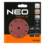 NEO TOOLS 08-992 Krążki ścierne na rzep 150 mm P80, 5 sztuk, z 9 otworami do 04-721