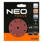 NEO TOOLS 08-994 Krążki ścierne na rzep 150 mm P120, 5 sztuk, z 9 otworami do 04-721