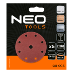 NEO TOOLS 08-995 Krążki ścierne na rzep 150 mm P180, 5 sztuk, z 9 otworami do 04-721