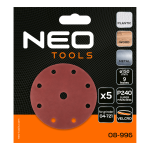 NEO TOOLS 08-996 Krążki ścierne na rzep 150 mm P240, 5 sztuk, z 9 otworami do 04-721