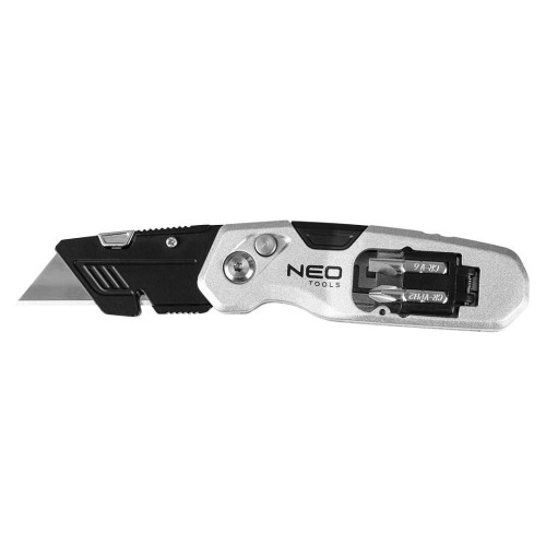 NEO TOOLS 63-705 Nóż z ostrzem trapezowym składany 1+3 ostrza, 2 bity