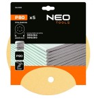 NEO TOOLS 54-029 Krążek ścierny na rzep o średnicy 225 mm, K80, 5 szt., z 6 otworami do szlifierki 59G264, 59G265