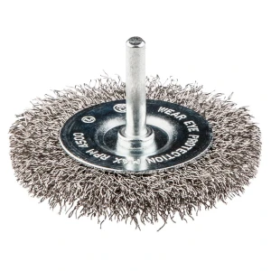NEO TOOLS 57-602 Szczotka druciana tarczowa 75 mm, drut karbowany, INOX, z trzpieniem 6 mm