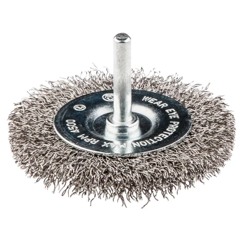 NEO TOOLS 57-602 Szczotka druciana tarczowa 75 mm, drut karbowany, INOX, z trzpieniem 6 mm