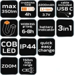 NEO TOOLS 99-107 Lampa warsztatowa 3 w 1 COB LED 350 lm USB-C z magnesem