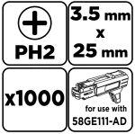 GRAPHITE 58H100 Wkręty na taśmie 3,2x25 mm uniwersalne, do 58GE111-AD, 1000 szt.