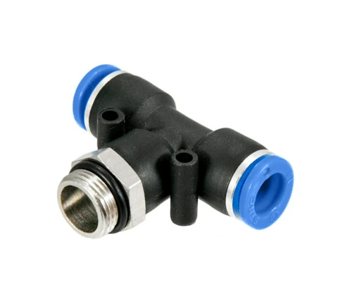 Rozgałęźnik wtykowy T na wąż 8 mm z gwintem zewnętrznym 3/8"