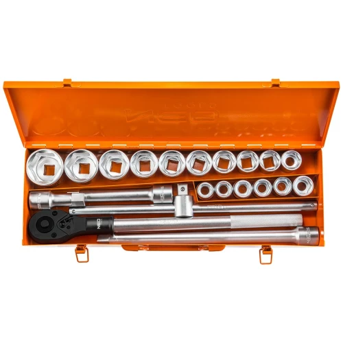 Zestaw kluczy nasadowych 3/4" 21 szt. CrV, nasadki 19-50 mm, NEO TOOLS 08-061